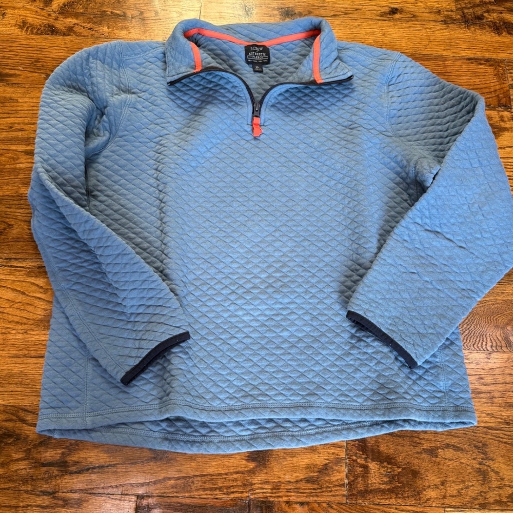J.Crew Authentic Fleece Quilted 1/4 Zip Pullover Blue XL Mens Sweatshirt #Jcrew